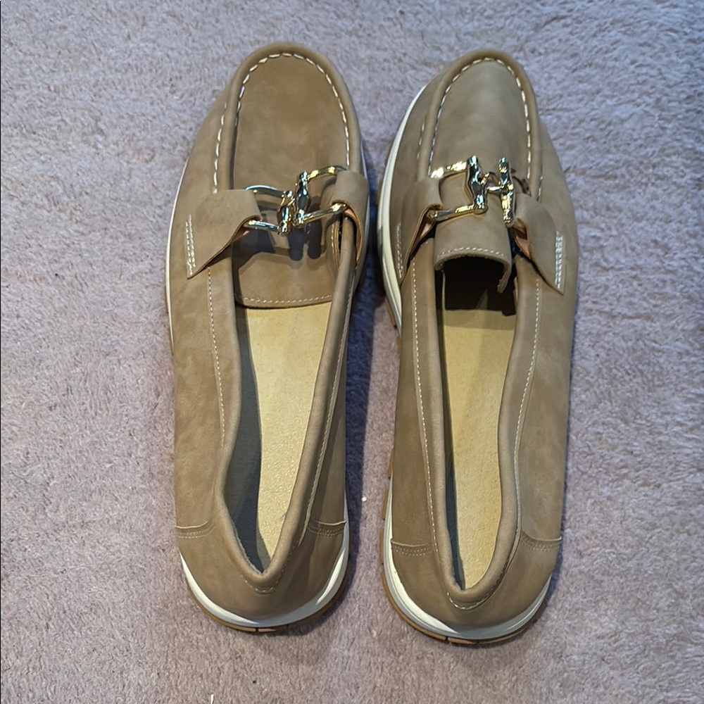 Tan Casual Loafers with Decorative Chain Detail